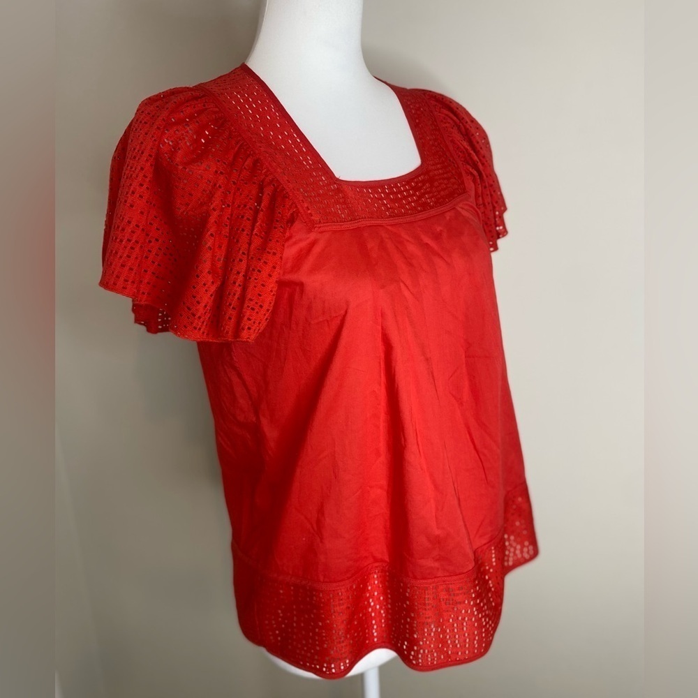 Anthropologie Pepin Poppy Ref Eyelet Flutter Sleeve Cotton Top Blouse Medium - Picture 3 of 9